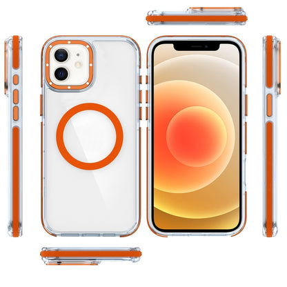 For Apple iPhone 16 Plus (6.7") Transparent back with Colorful Frame Strong Magnetic Circle [Compatible with Magsafe] Shockproof Case Cover Clear Orange