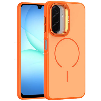 For Samsung Galaxy A16 5G Magnetic Matte Metal Camera Stand Hybrid Drop Protection Durable Shockproof Slim Fit Design Case Cover Cosmic Orange