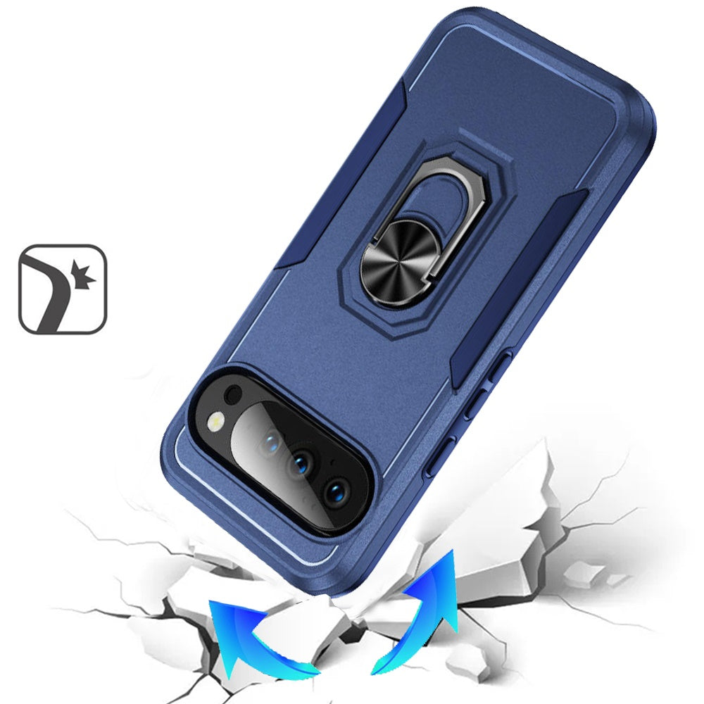 For Google Pixel 10 Pro XL Hybrid Rugged Tough 2in1 Drop-Proof Protection Military Grade Armor with Metal Ring Stand Case Cover