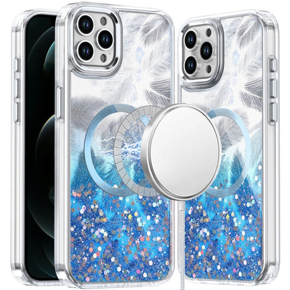 For Apple iPhone 15 Pro Max Epoxy Glitter Shimmer Fashion Case with Magnetic Magsafe Compatible Hybrid Sparkling Slim Protective Case Cover Blue