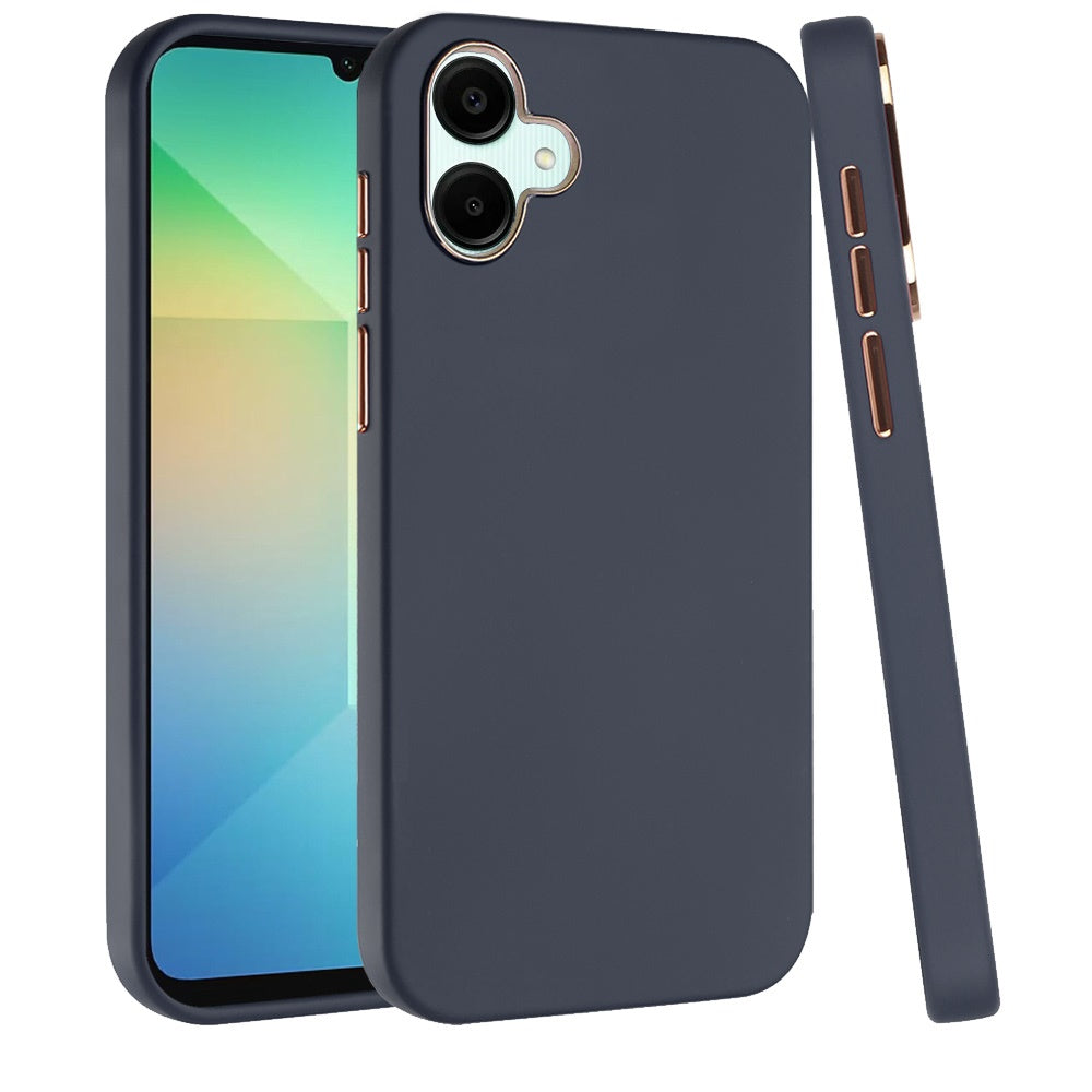 For Samsung Galaxy A06 Slim Classic Hybrid Around Rubber Gummy Gel Slick Hard PC Silicone TPU Chromed Button Case Cover