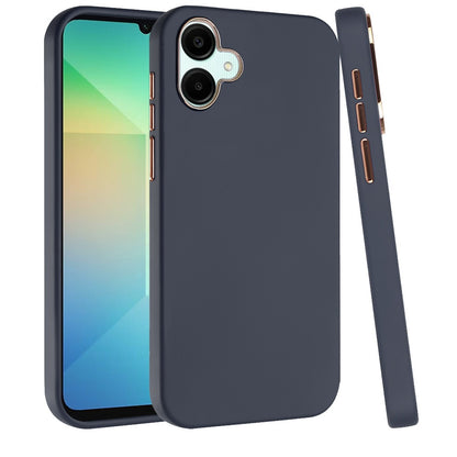 For Samsung Galaxy A06 Slim Classic Hybrid Around Rubber Gummy Gel Slick Hard PC Silicone TPU Chromed Button Case Cover