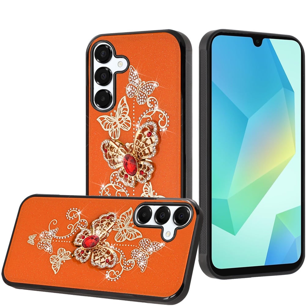 For Samsung Galaxy A16 5G Diamonds 3D Fashion Bling Sparkly Glitter Ornaments Engraving Hybrid with Ring Stand Case Cover