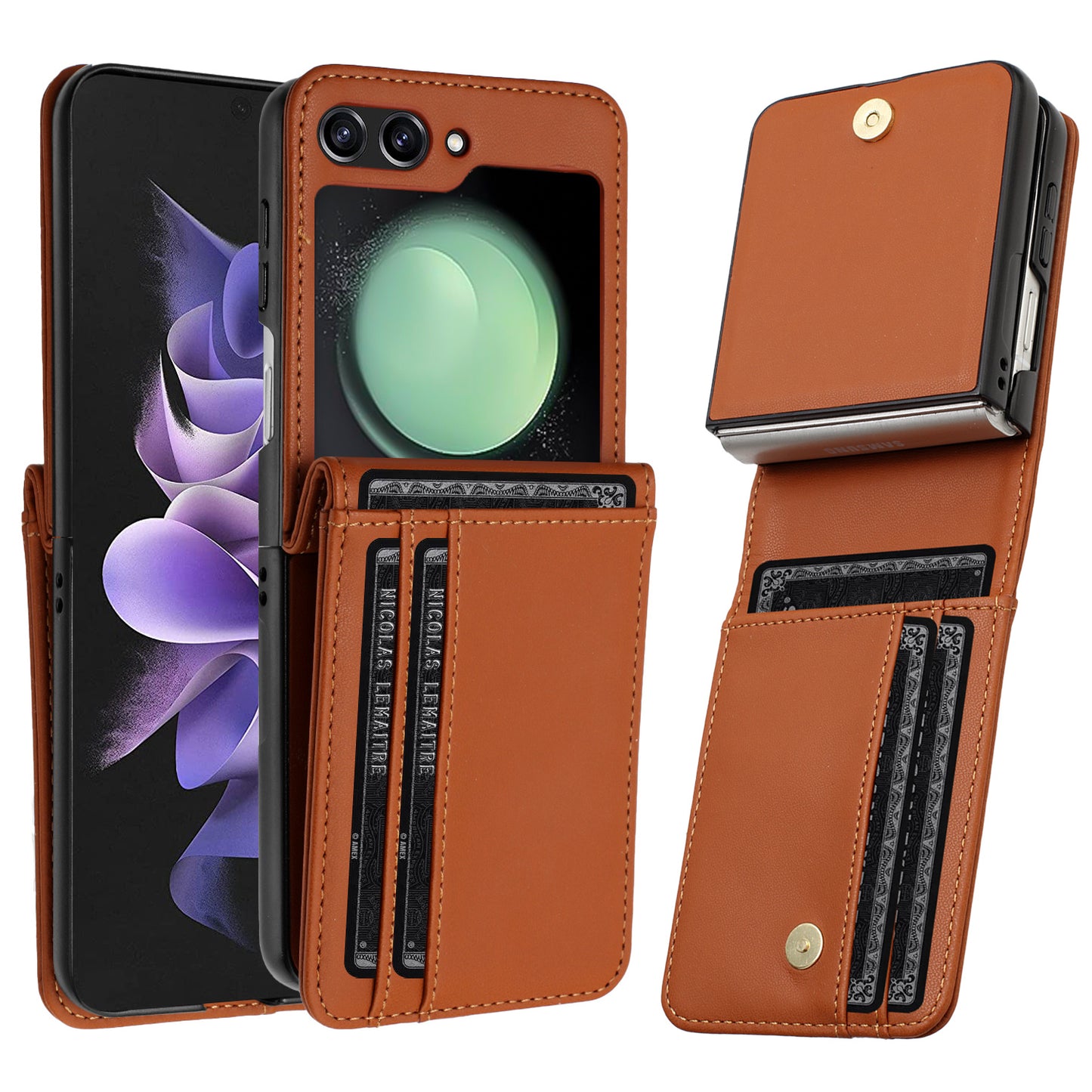 For Samsung Galaxy Z Flip 7 FE / Z Flip 6 Wallet Case PU Leather Back Storage with Card ID Slot, Pocket Holder, Hybrid Protective Case Cover Rose Gold