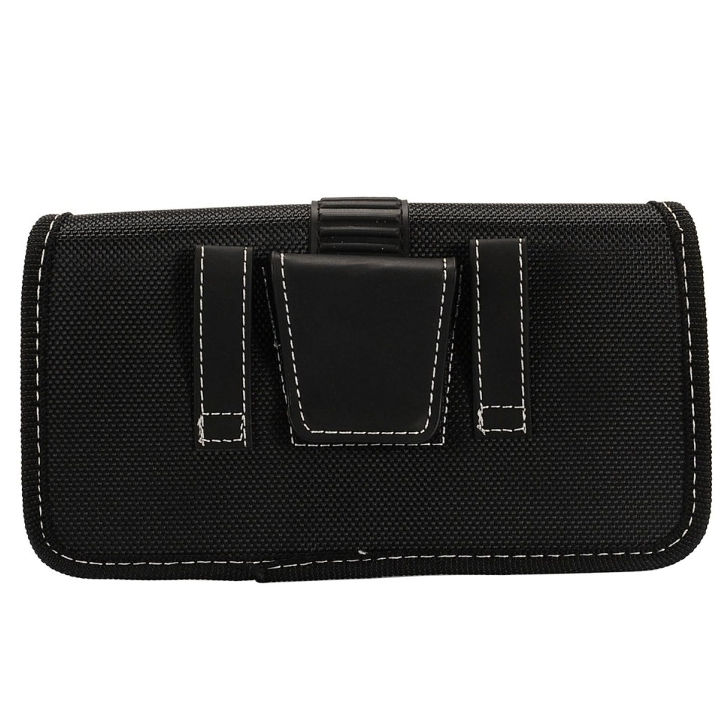 For Apple iPhone 16 Pro (6.3") Rugged Canvas Cellphone Belt Clip Cover Holster Pouch Holder with Belt Loops Universal Horizontal Carrying Case [Black]