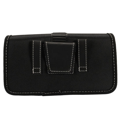 For Apple iPhone 16 Pro (6.3") Rugged Canvas Cellphone Belt Clip Cover Holster Pouch Holder with Belt Loops Universal Horizontal Carrying Case [Black]