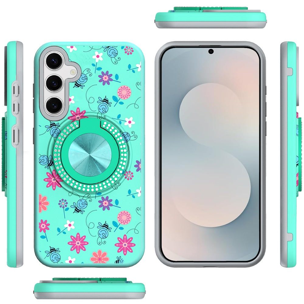 For Samsung Galaxy S26 Pattern Design Hybrid with Invisible Ring Stand & Magnetic Back, Shockproof Protective Grip Case Cover