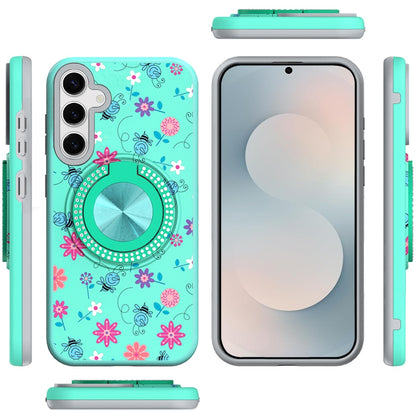 For Samsung Galaxy S26 Pattern Design Hybrid with Invisible Ring Stand & Magnetic Back, Shockproof Protective Grip Case Cover