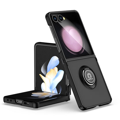 For Samsung Galaxy Z Fold 7 Semi Transparent Matte Hybrid Protective PC & TPU Shockproof with 360° Rotation Ring Stand Case Cover