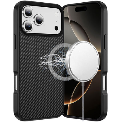 For Apple iPhone 17 Pro (6.3") Carbon Fiber Design with Magnetic HQ 2.0mm Thick Hybrid Shockproof Rubber Hard PC Case Cover