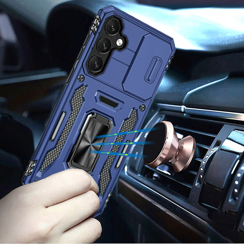 For Samsung Galaxy A37 Tough Hybrid Case with Movable Camera Window & Metal Ring Stand Shockproof Case Cover