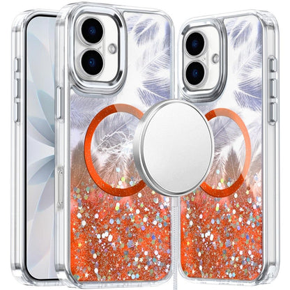 For Apple iPhone 17 (6.3") Epoxy Glitter Shimmer Fashion Case with Magnetic Magsafe Compatible Hybrid Sparkling Slim Protective Case Cover Cosmic Orange