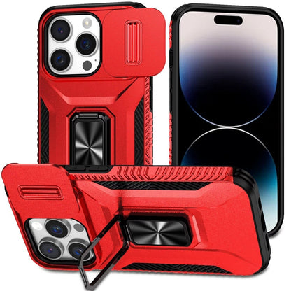 Phone Case for iPhone 14 Pro Max (6.7") Magnetic Ring Stand Camera Protection Shockproof Heavy Duty Kickstand Rugged Grip Anti Scratch Hybrid Cover Red