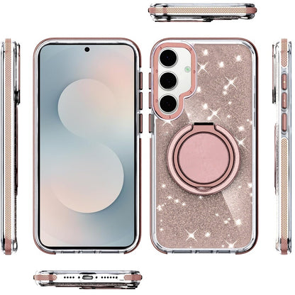 For Samsung Galaxy S25 FE /S25 Fan Edition Slim Bling Glitter Sparkly Shimmer Hybrid with Magnetic Ring and 360° Rotational Stand [Compatible with Magsafe] Case Cover Gold