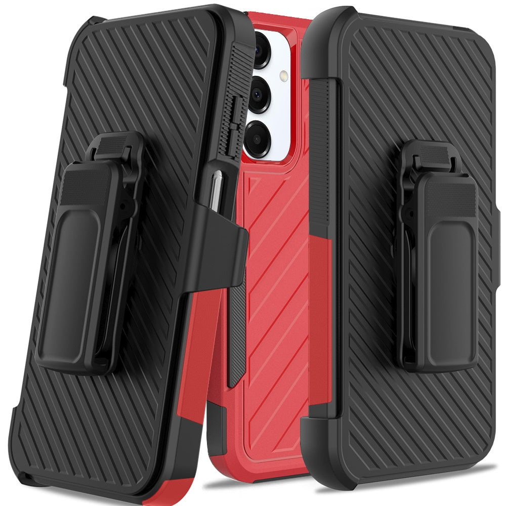 For Motorola Moto G Stylus 5G 2025 Rugged 2in1 Armor Combo Belt Clip Holster, Non-Slip Tough Hybrid lined Shockproof Case Case Cover Red