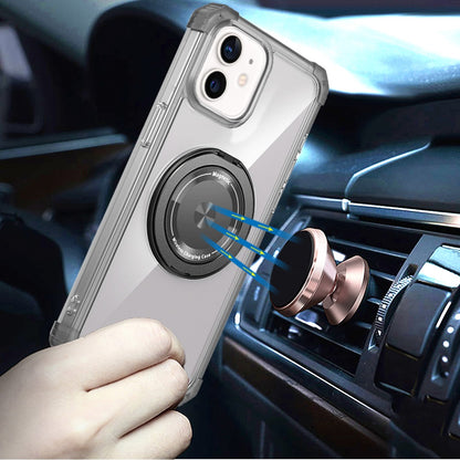 For Samsung Galaxy S22 Magnetic [Compatible with Magsafe] with 360° Rotatable Ring Holder Invisible Stand Transparent Case Cover Black