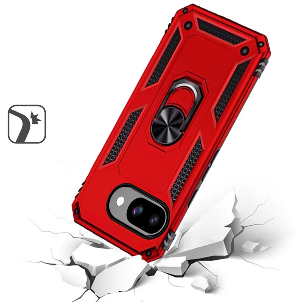 For Google Pixel 9A Hybrid Shockproof Durable 360 Degree Rotatable Ring Stand Holder Kickstand Fit Magnetic Car Mount Case Cover