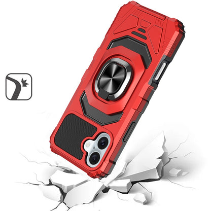 For Apple iPhone 16 (6.1") Hybrid Dual Layer with Rotate Magnetic Ring Stand Holder Kickstand, Rugged Shockproof Case Cover