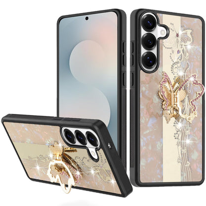 For Samsung Galaxy S25 FE, S25 Fan Edition Diamonds 3D Fashion Bling Sparkly Glitter Ornaments Engraving Hybrid with Ring Stand Case Cover