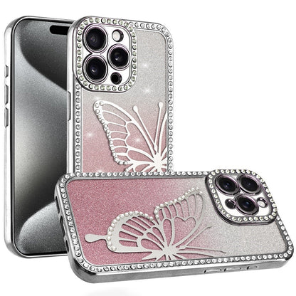 For Apple iPhone 11 Butterfly Glitter Diamond Shimmer Hybrid Slim & Stylish Electroplated Sparkly Bling Shockproof TPU Protective Case Cover