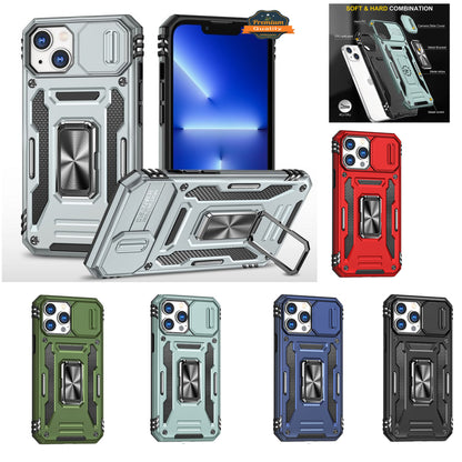 For Samsung Galaxy Z Fold 7 Hybrid Magnetic Ring Stand Case with Slide Camera Lens Protection, TPU Rubber Shockproof Case Cover