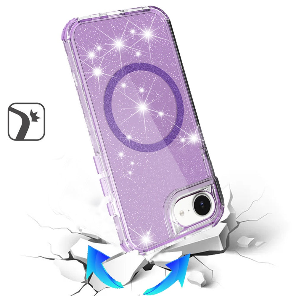 For Apple iPhone 17E /16E Magnetic Circle Compatible with Magsafe, Hybrid Chrome 3in1 Transparent Shockproof TPU Bumper Case Cover Purple