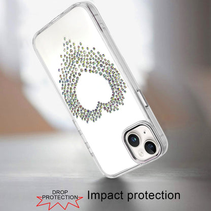 Phone Case for iPhone 15 (6.1") Angel Hearts Bling Shimmer Colorful Glitter Chrome Edge Shockproof Stylish Hybrid Design Cover Silver