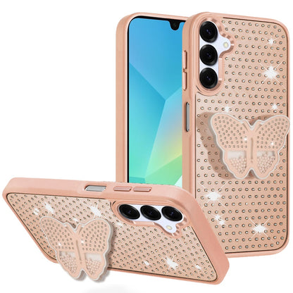 For Samsung Galaxy A16 5G Butterfly Moveable Grip 3D Pop Stand Full Diamond Bling Sparkling TPU Fashion Hybrid Case Cover