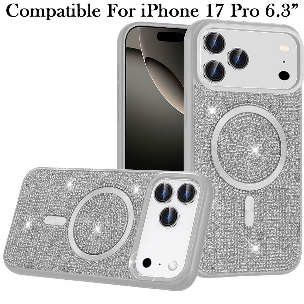 For Apple iPhone 17 Pro (6.3") Sparkly Diamond Bling Case Rhinestone Skin Hybrid with Magnetic Circle, MagSafe Compatible Case Cover