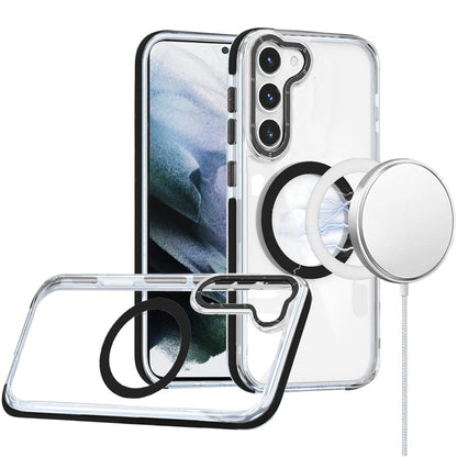 For Samsung Galaxy S21+ Plus Transparent back with Colorful Frame Strong Magnetic Circle [Compatible with Magsafe] Slim Case Cover Clear Black