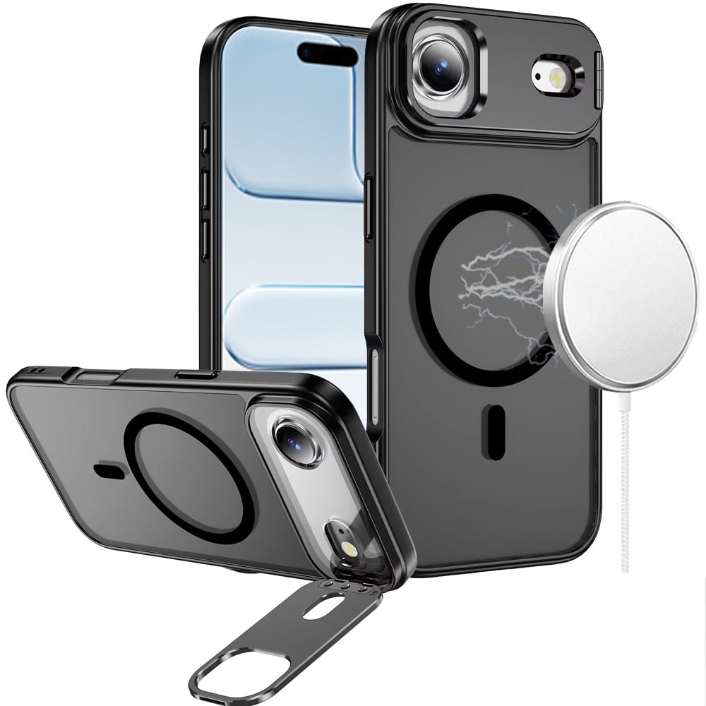 For Apple iPhone 17 Air (6.6") Heavy Duty Metallic Hybrid Tough TPU with Camera Ring Stand, MagSafe Compatible, Rugged Drop Protection Case Cover