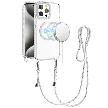 For Apple iPhone 16 Pro (6.3") Clear Magnetic Frame PC Back Shockproof Protective Case with Detachable Lanyard Strap, Compatible with MagSafe Case Cover