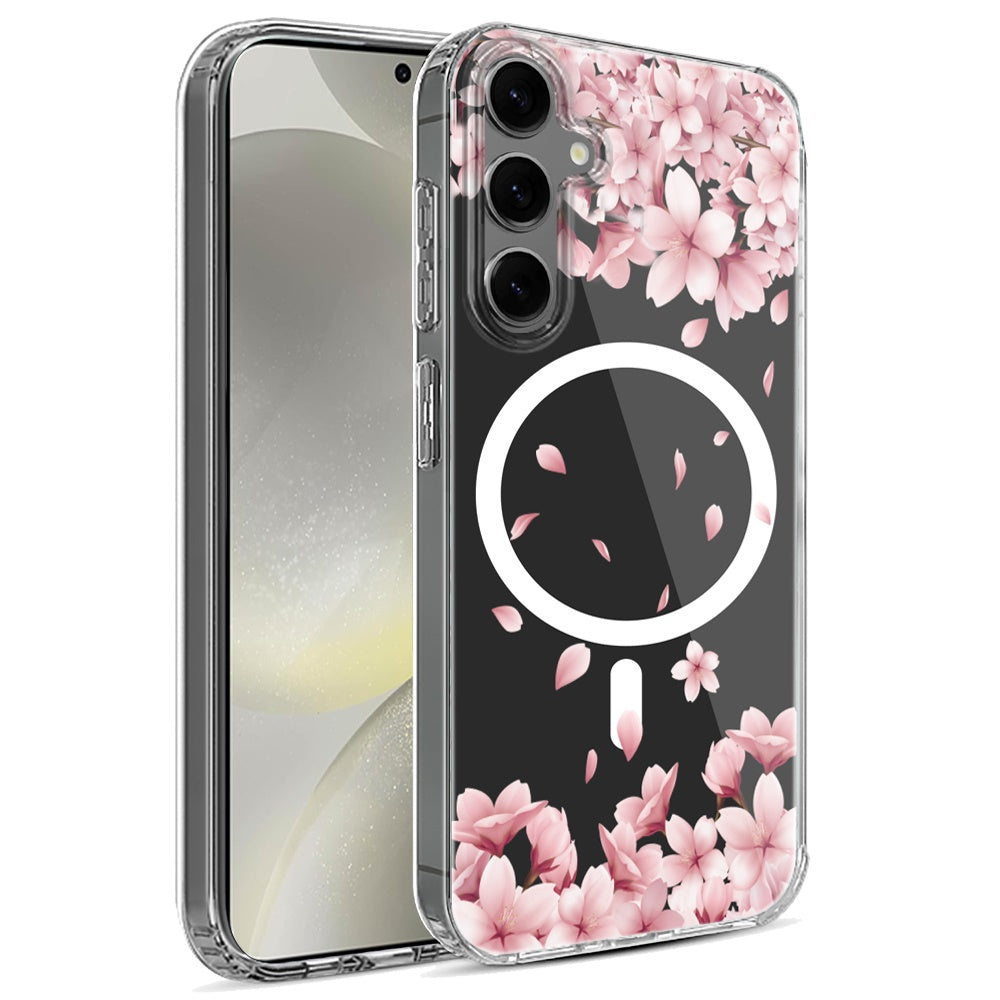 For Samsung Galaxy S25 /S24 Hybrid Flower Design Stylish Fashion Case, MagSafe Compatible, Thick Shockproof Hard PC Case Cover