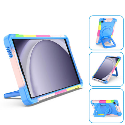 For Tough Hybrid 3 in 1 Case with 180° Rotating Kickstand, Adjustable Shoulder Strap, Shockproof TPU Rubber PC Rainbow /Blue Tablet Case Cover