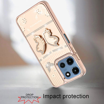 For Motorola Moto G Play 5G 2026 Glitter 3D Butterfly Design Bling Metallic Edge Hybrid Stand Drop Protection TPU Shockproof Case Cover Cosmic Orange