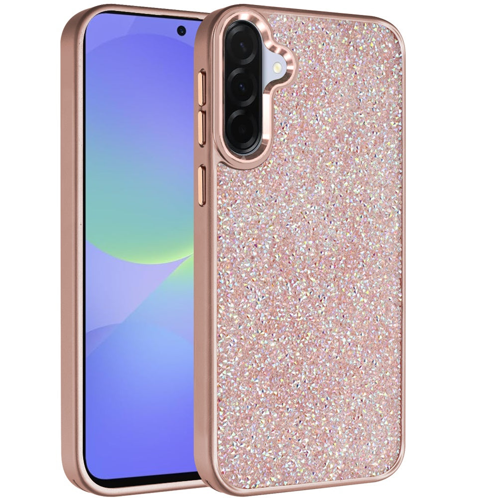 For Samsung Galaxy A36 Crystal Sparkle Diamond Glass Full Mini Glitter Bling Frame TPU Hybrid Protective Case Cover