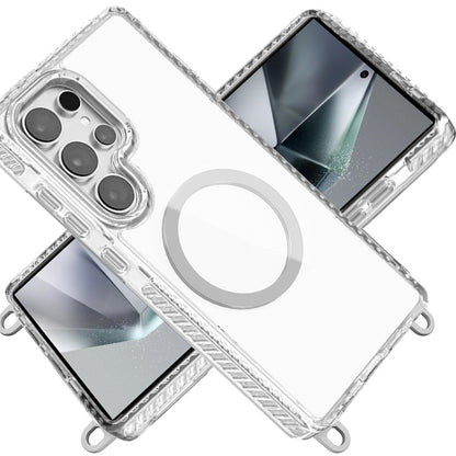 For Samsung Galaxy S25 Ultra Clear Magnetic Frame PC Back Shockproof Protective Case with Detachable Lanyard Strap, Compatible with MagSafe Case Cover