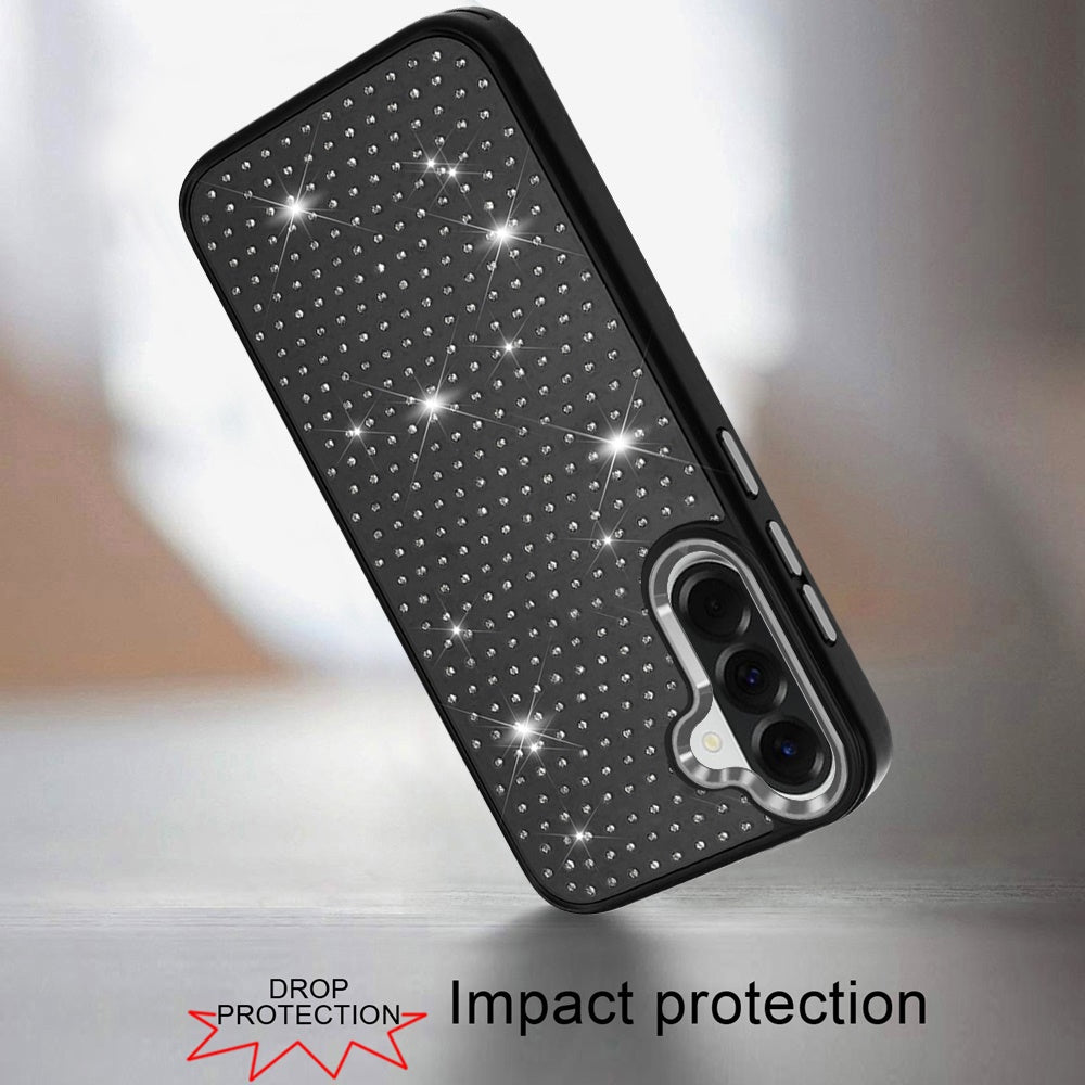 For Samsung Galaxy A57 Bling Diamond Metallic, Full Sparkle Chrome Edged Hybrid Protective Shockproof Case Cover