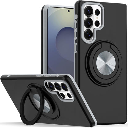 For Samsung Galaxy S26 Ultra Metal Matte Hybrid with Invisible Rotational Ring Stand, Car Mount Friendly, Military Grade Slim Fit Sturdy Case Cover