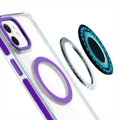 For Apple iPhone 16 Plus (6.7") Transparent back with Colorful Frame Strong Magnetic Circle [Compatible with Magsafe] Shockproof Case Cover Clear Purple
