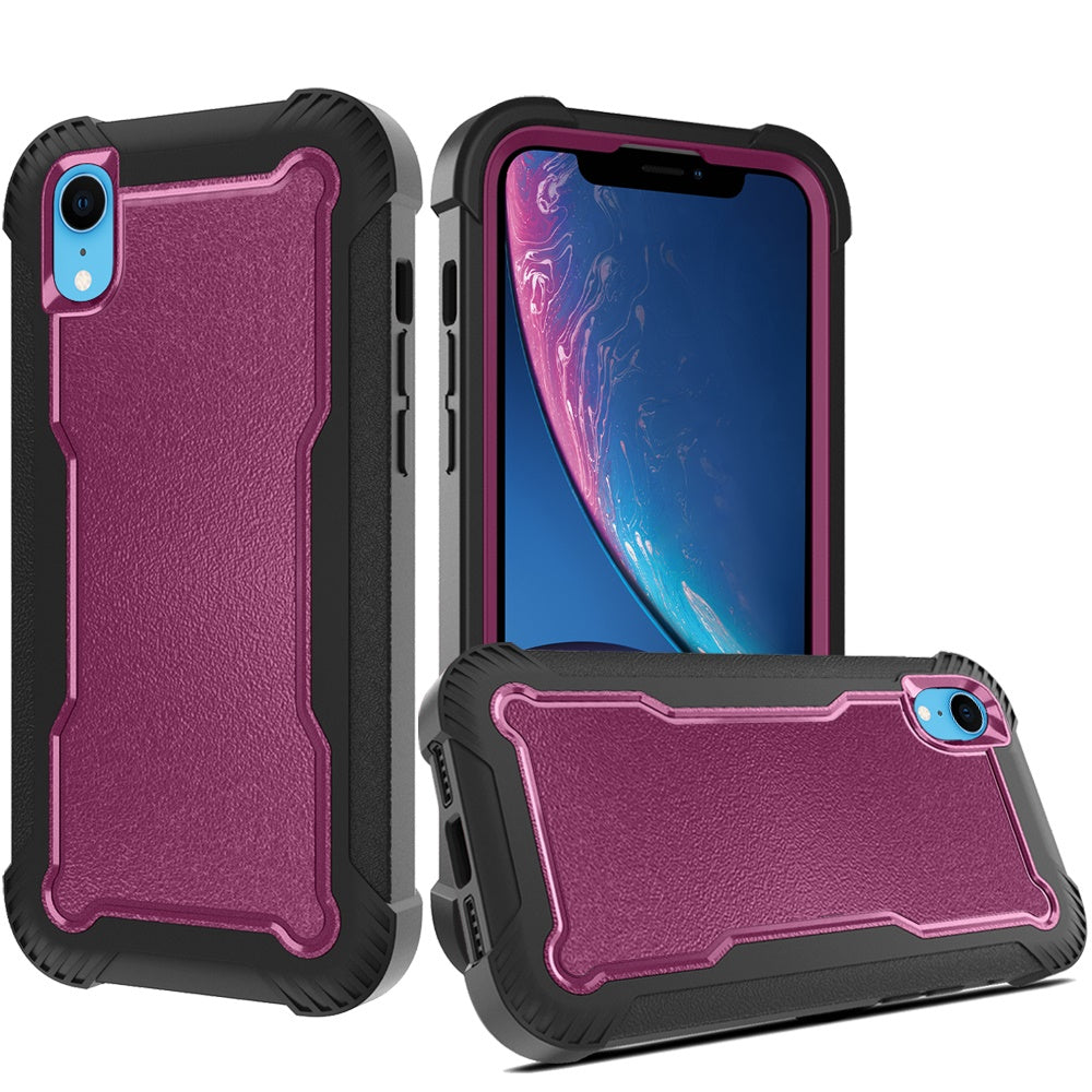 For iPhone XR Tough Hybrid Case - Shockproof 3-in-1 Armor Full-Body Protection PC + TPU Rubber Bumper Frame Case Cover Burgundy