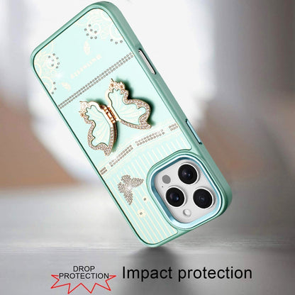 For iPhone 16 Pro Max (6.9") Glitter 3D Butterfly Design Bling Metallic Edge Hybrid Stand Drop Protection TPU Shockproof Protector