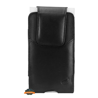 For Apple iPhone 16 Pro (6.3") Vertical PU Leather Cell Phone Carrying Case Pouch with Belt Clip Holster Universal Phone Holder Waist Pouch [Black]