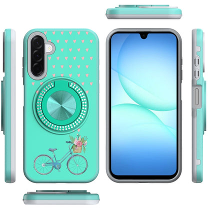 For Samsung Galaxy A17 5G Pattern Design Hybrid with Invisible Ring Stand & Magnetic Back, Shockproof Protective Grip Case Cover