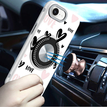 For Apple iPhone 16e Pattern Design Hybrid with Invisible Ring Stand & Magnetic Back, Shockproof Protective Grip Case Cover Love Heart Love