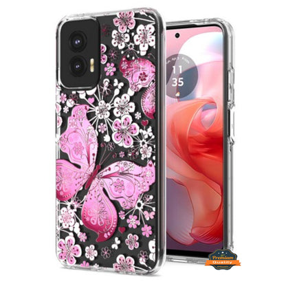 For Motorola Moto G 5G 2026 / Moto G Play 2026 Hybrid Clear Frame with Trendy Pattern Design, Shockproof Hard Back & TPU Rubber Case Cover