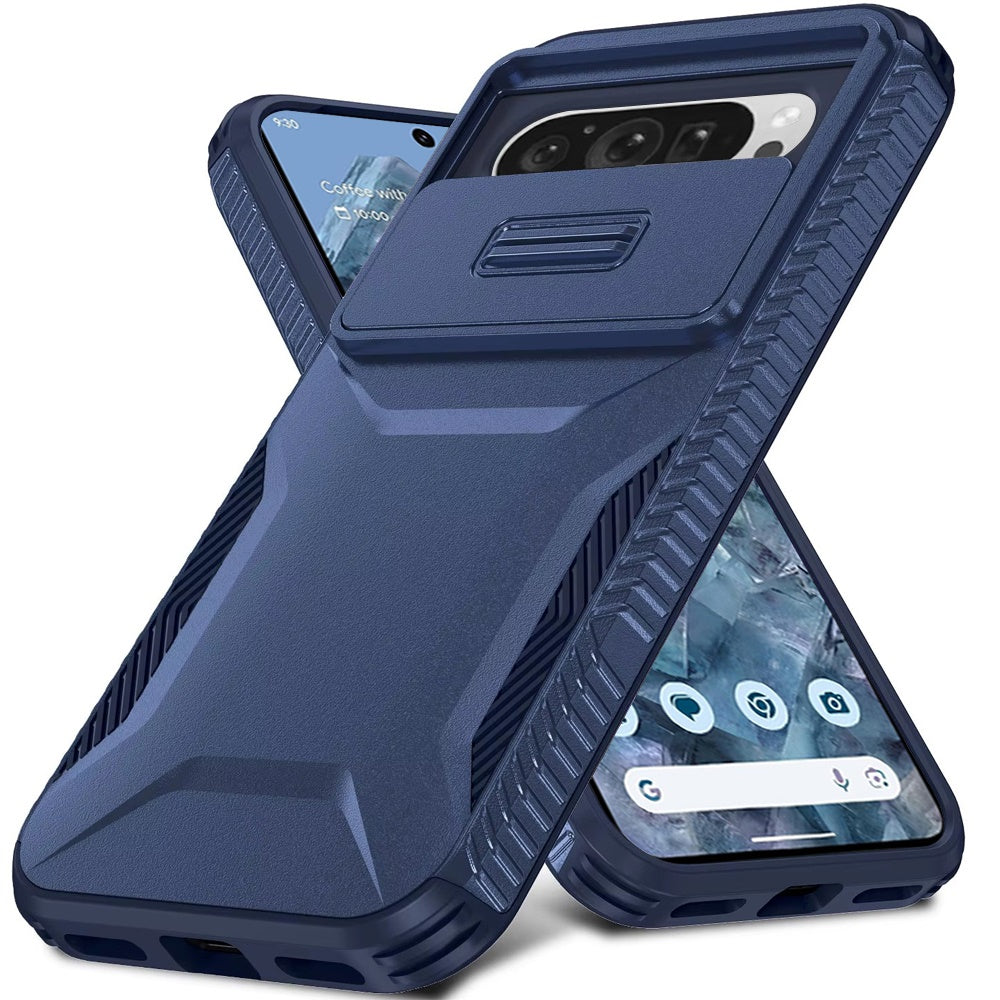 For Google Pixel 9 Pro XL Slim Fit Shockproof Hybrid with Slide Camera Window Covering, Rugged Tpu Silicone Hard PC Bumper Case Cover