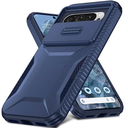 For Google Pixel 9 Pro XL Slim Fit Shockproof Hybrid with Slide Camera Window Covering, Rugged Tpu Silicone Hard PC Bumper Case Cover