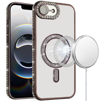 For Apple iPhone 17E /16E Glitter Magnetic Circle Diamond Thick TPU Hybrid Shockproof Secure Grip Compatible with Magsafe Case Cover