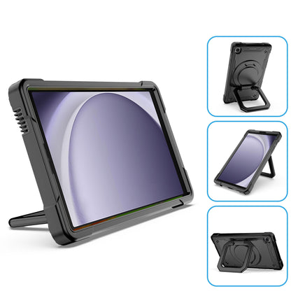 For Tough Hybrid 3 in 1 Case with 180° Rotating Kickstand, Adjustable Shoulder Strap, Shockproof TPU Rubber PC Black Tablet Case Cover